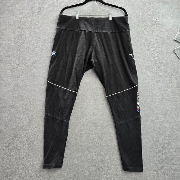 Puma Women Activewear Pants XL Black BMW Motorsport Logo Contrast‎ Piping 27" - Picture 1 of 12